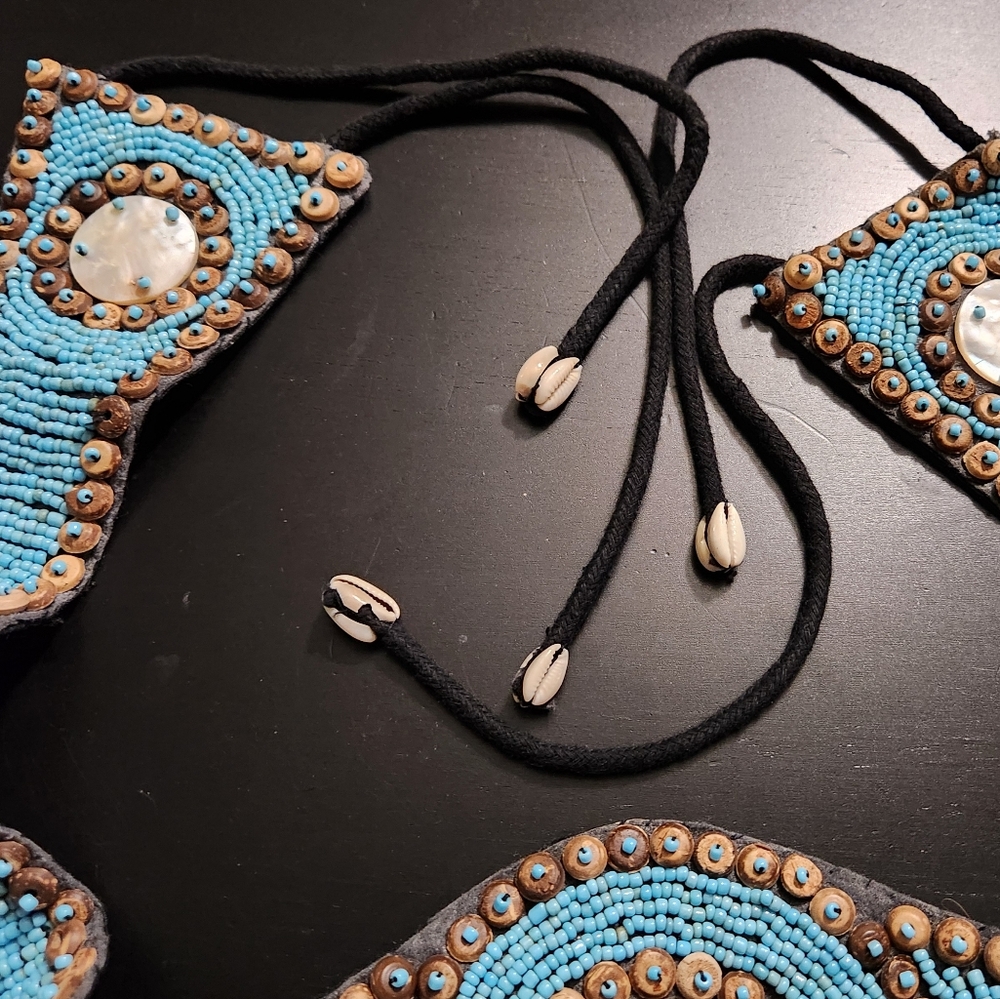 Beaded Turquoise and Brown Belt with Shell Accents - Picture 5 of 8